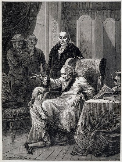 Voltaire na lavičce Franklinova vnuka - v „“L