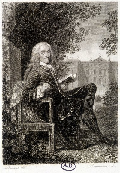 Voltaire čtení v parku - rytina od Unknown artist