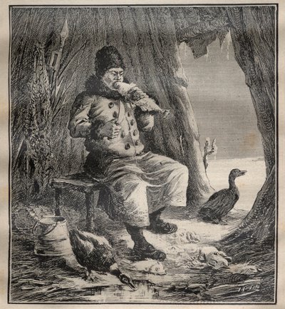 Voyages of Charles Rabot (1856-1944): Ostiak (Khanty nebo Khante) ze Sibiře pojídání ryb – rytina „La Science francaise““ od Unknown artist