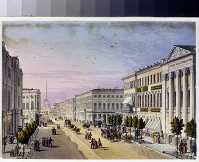 Pohled na Něvský prospekt a policejní most v Petrohradu (Album Marie Taglioni od Unknown artist