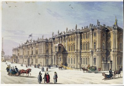 Pohled na Zimní palác v Petrohradě (Album Marie Taglioni). Anonymní lept a akvarel, 40. léta 19. století Moskva, Státní muzeum A. S. Puškina. od Unknown artist