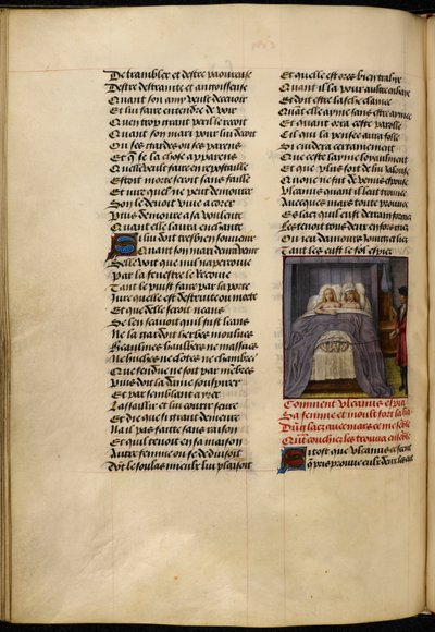 Vulcan objevil svou manželku Venuši v posteli s Marsem, obě chycené řetězy, které Vulcan položil jako past z „Le Roman de la Rose“ od Unknown artist