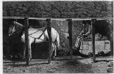 Wagonnet je zaměstnán v uhelných dolech ve Walesu. Rytina v „Le journal de la jeunesse““ od Unknown artist