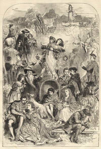 Postavy Waltera Scotta - hlavní postavy románů Waltera Scotta (1771-1832) - rytina 1871 od Unknown artist