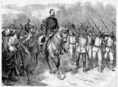 Válka v Egyptě - Emisaři Arabi Pasha rekrutující vojáky mezi kmeny do boje proti Britům - Arabi Pasha (Orabi Pasha, Ahmed Urabi) (1841-1911) a jeho vojska v roce 1882 od Unknown artist