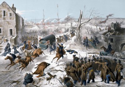 Válka roku 1870 mezi Francií a Pruskem: Červený kříž během bitvy u Bapaume v Pas de Calais ve dnech 2. a 3. ledna 1871, kdy armáda Severu vedená generálem Faidherbem zvítězila proti Prusům od Unknown artist
