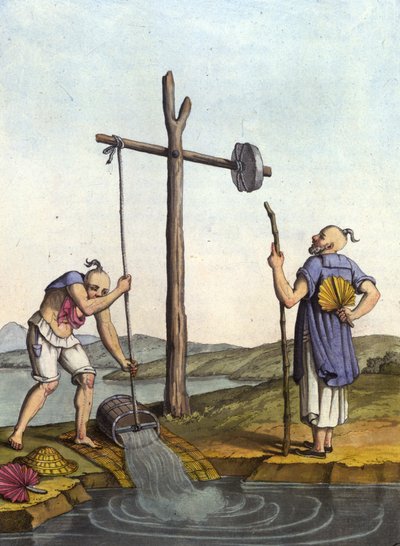 Vodní zavlažovací systém v Číně - v kostýmu ancien et moderne od J. Ferrario, ed. Milán od Unknown artist