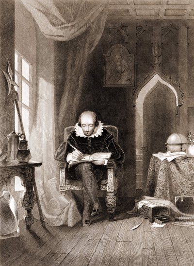 William Shakespeare (1564 - 1616) ve své kanceláři. od Unknown artist
