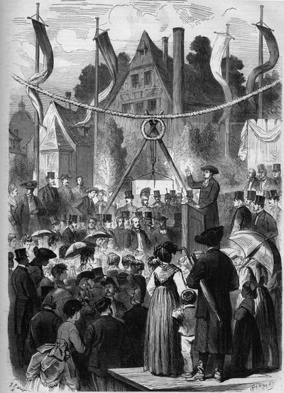 Wissembourg, Alsasko, Francie 1869: položení prvního kamene izraelského chrámu. od Unknown artist