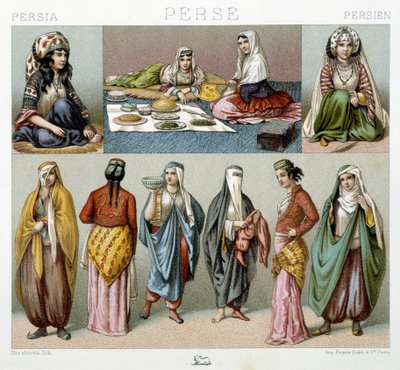 Dámské jídlo a ženské kostýmy v Persii - v „historickém kostýmu“ od Racinet od Unknown artist