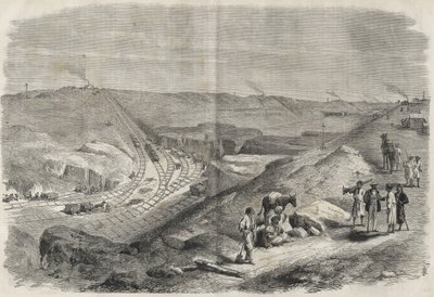 Práce na Suezském průplavu 1864 - Staveniště a vrtné práce na Suezském průplavu v roce 1864 (Chaluf Tranchee) - od Unknown artist
