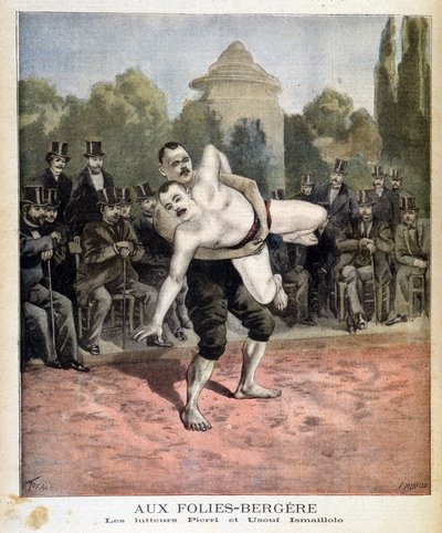Zápasníci Pierri a Ussouf Ismaillolo v Folies Bergeres v Paříži. V Le petit journal, dne 31.3.1895. od Unknown artist
