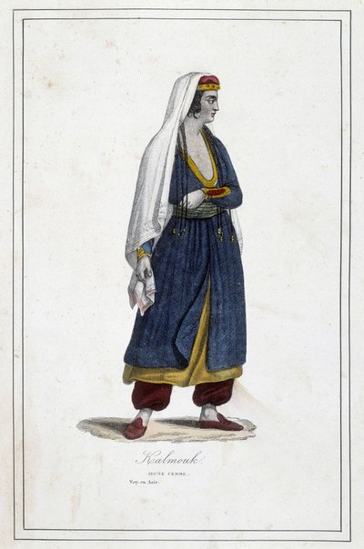 Mladá žena Kalmouk (mongolský lid jižní Sibiře) - v „“Různé národy země““ od Fr. Jouhanneaud, Librairie des Bons Livres, Limoges od Unknown artist