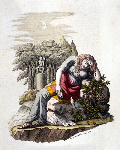 Mladá dívka pláče po přečtení dopisu od svého milence. od Unknown artist