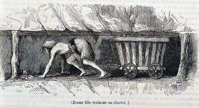 Mladá dívka pracující v uhelných dolech v Anglii od Unknown artist