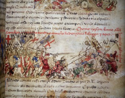 porážka křižáků v roce 1396 - v "" Chronicles of Sercambi "", v. 1400. Národní archiv, Lucca. od Unknown artist