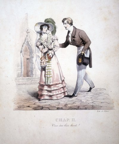 žánrová scéna představující pár,: ""Jsi velmi odvážný..." od Unknown artist