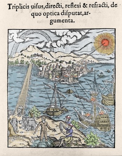 ilustrace v “” Opticae Thesaurus”” od Alhazena, Abu Ali Al-Hasan Ibn al-Haitham (987-1038 nebo 965-1039?) - irácký matematik, fyzik a filozof. 1572 od Unknown artist