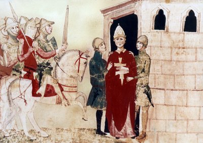 papež Bonifác VIII. (1294-1303), zde vězeň v Anagni v roce 1303, ilustrace z rukopisu 14. století od Unknown artist