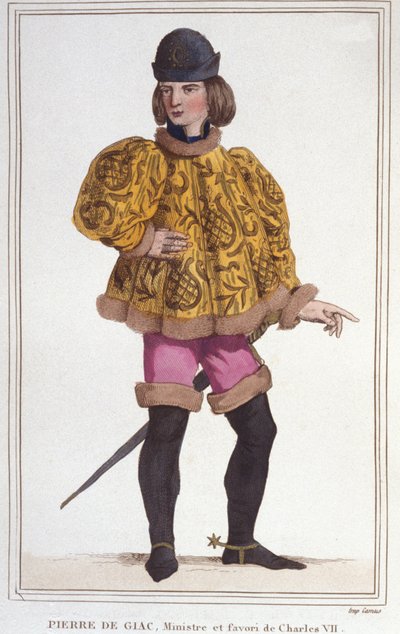 portrét Pierra de Giac, oblíbence Karla VII., ministra a superintendenta financí. Rytina z roku 1830 od Unknown artist