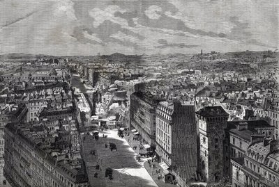 Velká Haussmanova díla - Proměny Paříže za Druhého císařství, Paris Haussmannien (Boulevard, Haussmannien díla) - Le piercing de rue Etienne Marcel- z rue Turbigo do Place des Victoires - rytina v „Le journal illustrious“ z 1. od Unknown artist