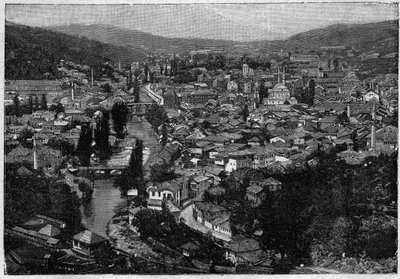 pohled na město Sarajevo v roce 1894 - pohled na město Sarajevo v roce 1894 - rytina od Unknown artist