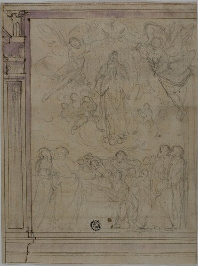 Nanebevzetí Panny Marie (recto); náčrty architektonických detailů (verso) od Unknown Florentine
