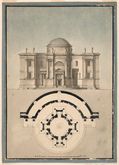 Design pro klasický chrám s tempiettem a půlkruhovou edikulou od Unknown, Italian