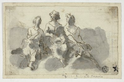 Tři sedící postavy (recto); sedící muž z profilu (verso) od Unknown Italian