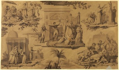Kresba, karikatura pro potištěný bavlněný textil: Francouzi v Egyptě [Les Francais en Egypte], asi 1815 od Unknown artistUnknown artist