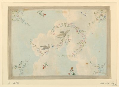 Kresba, stropní návrh s holubicemi a květinovými girlandami, pravděpodobně pro vstupní halu, 1815-22 od Unknown artistUnknown artist
