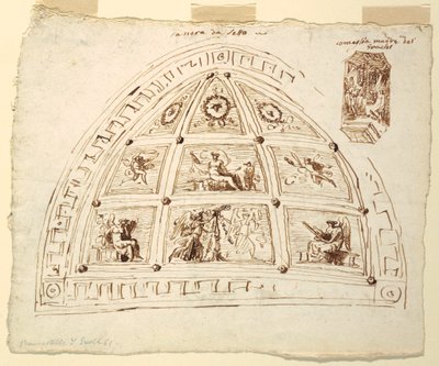 Kresba, výzdoba stropní klenby, ložnice, pokoj Cornelia v Palazzo Cavina, Faenza, 1816 od Unknown artistUnknown artist