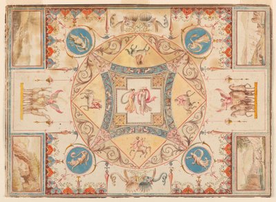 Kresba, Strop v Hadriánově vile s nymfami, kentaury, jeleny a slony, asi 1785 od Unknown artistUnknown artist
