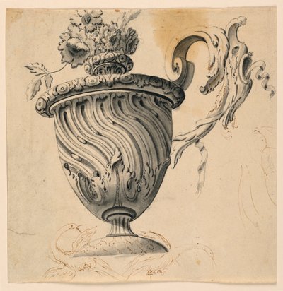 Kresba, stropní malba a váza s květinami, asi 1725-50 od Unknown artistUnknown artist