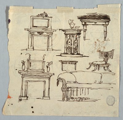 Kresba, komínové prvky, nábytek a stropní medailon, 1790-1810 od Unknown artistUnknown artist