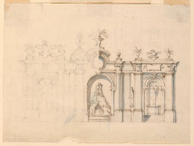 Kresba, Kolonáda s fontánou, asi 1770 od Unknown artistUnknown artist