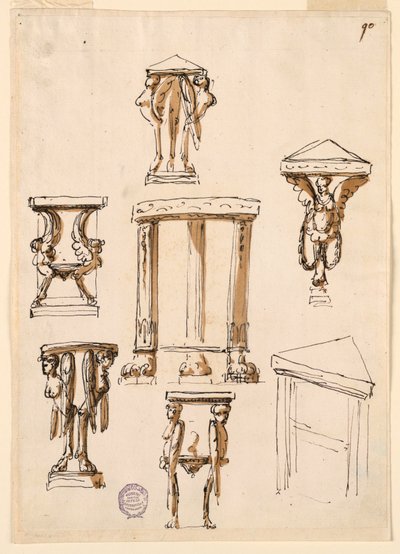 Kresba, Konzolové stoly, ca. 1800 od Unknown artistUnknown artist