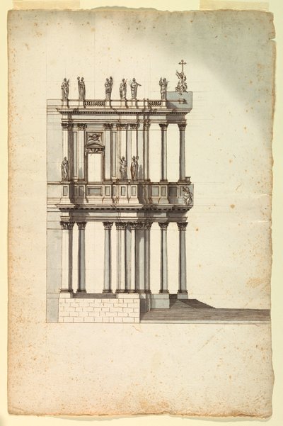 Kresba, kopie Vanvitelliho soutěžního návrhu na fasádu kostela S. Giovanni in Laterano, 1763, podle kresby z roku 1732 od Unknown artistUnknown artist