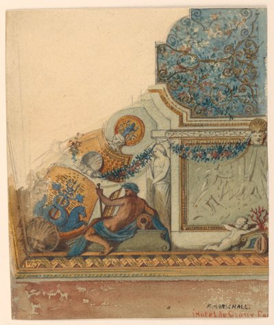 Kresba, detail stropu v rohu, Hotel de Cluny, Paříž, ca. 1885 od Unknown artistUnknown artist