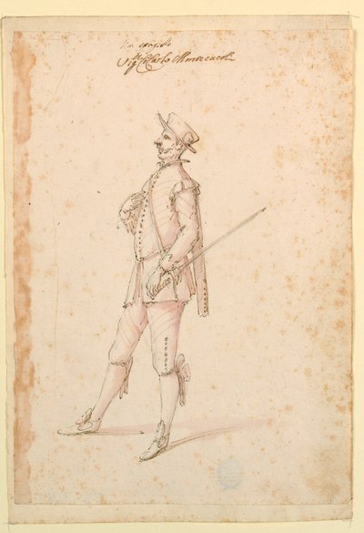 Kresba, kostýmní výprava: Kapitán pro balet, asi 1720 od Unknown artistUnknown artist