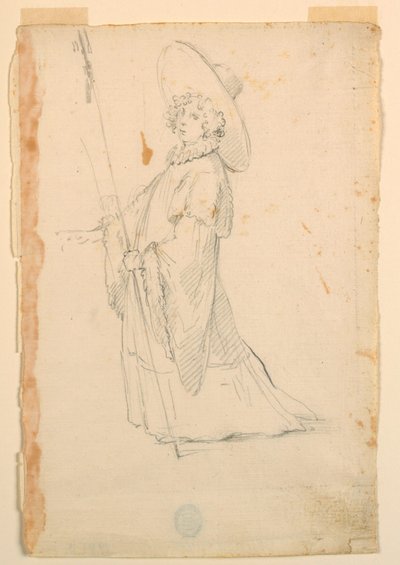 Kresba, kostýmní výprava: Dívka ve fantastickém oděvu pro balet, asi 1720 od Unknown artistUnknown artist