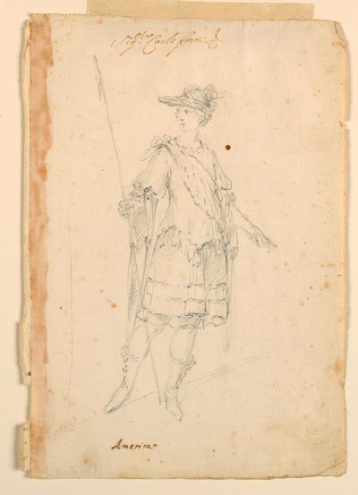 Kresba, kostýmní výprava: Amerika pro balet, asi 1720 od Unknown artistUnknown artist