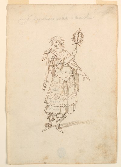 Kresba, kostýmní výprava: Valor a hudba k baletu, asi 1720 od Unknown artistUnknown artist