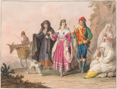Kresba, Kroje ze Sicílie, 1828 od Unknown artistUnknown artist