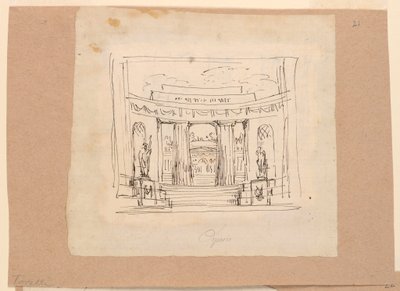 Kresba, návrh záclony, zakřivení brány Antická architektura, počátek 19. století od Unknown artistUnknown artist