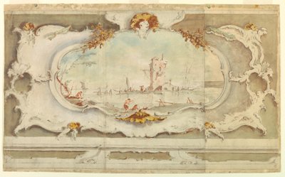 Kresba, Dekorativní kartuše s krajinou, asi 1770 od Unknown artistUnknown artist