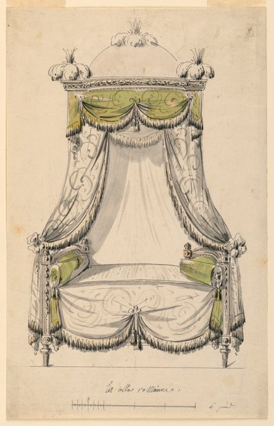 Kresba, Návrh postele v římském stylu, 1780 od Unknown artistUnknown artist