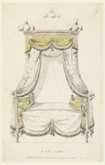 Kresba, Návrh postele v římském stylu, 1780 od Unknown artistUnknown artist