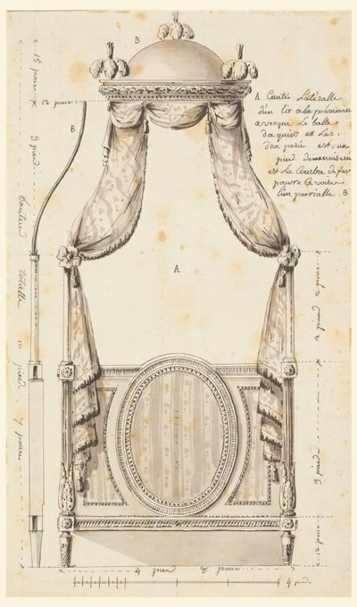 Kresba, Návrh postele v polském stylu, 1780 od Unknown artistUnknown artist