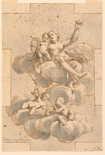 Kresba, návrh stropní malby, Venuše, Amor a Putti, 1700-29 od Unknown artistUnknown artist